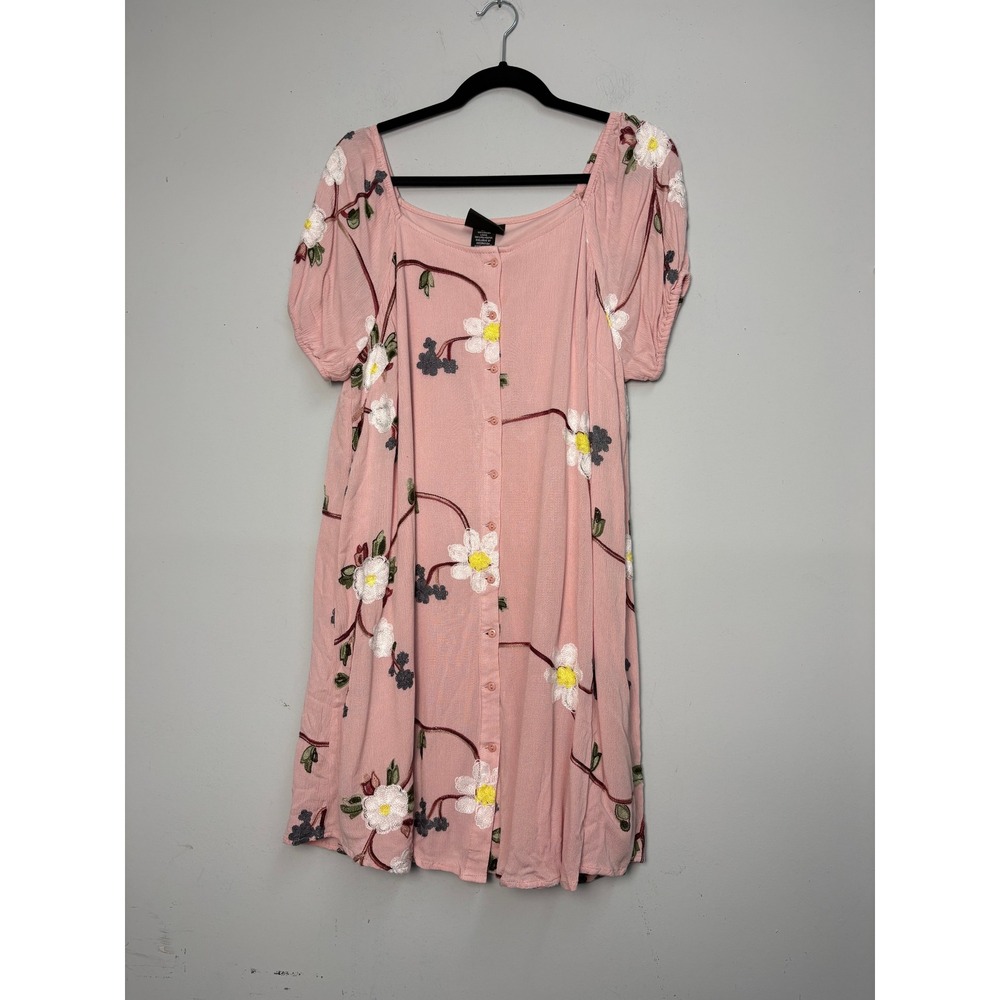 Liv Los Angeles Pink Floral Embroidered Button Front Dress PXL Cherry Blossom